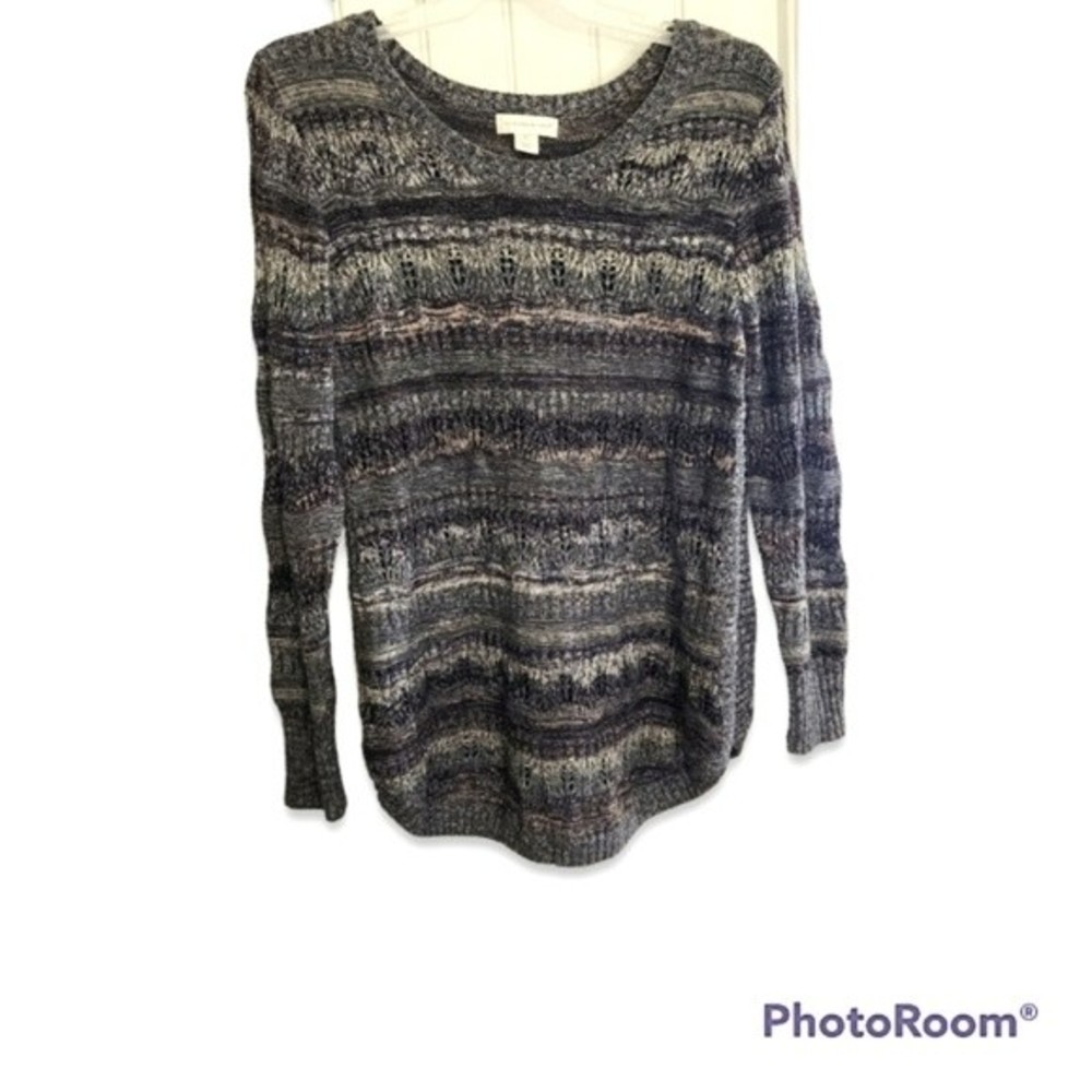 Christopher & Banks Knitted Striped Grey Multicolor Women's Cosby Sweater XL